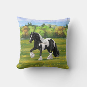 Black Pinto Piebald Gypsy Vanner Draft Horse Kussen