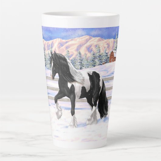 Black Pinto Piebald Gypsy Vanner Draft Horse Latte Mok (Voorkant)