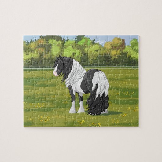 Black Pinto Piebald Gypsy Vanner Draft Horse Legpuzzel (Horizontaal)