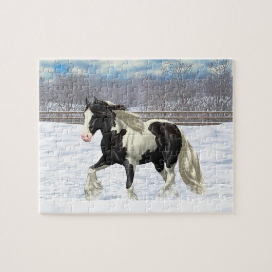 Black Pinto Piebald Gypsy Vanner Draft Horse Legpuzzel (Horizontaal)