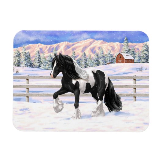 Black Pinto Piebald Gypsy Vanner Draft Horse Magneet (Horizontaal)