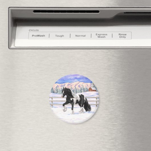 Black Pinto Piebald Gypsy Vanner Draft Horse Magneet (Insitu (Vaatwasser))