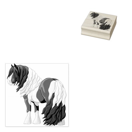 Black Pinto Piebald Gypsy Vanner Draft Horse Rubberstempel (Gestempeld)