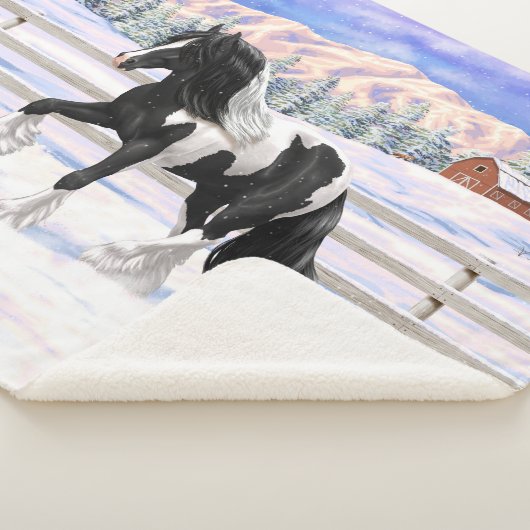 Black Pinto Piebald Gypsy Vanner Draft Horse Sherpa Deken (3/4)