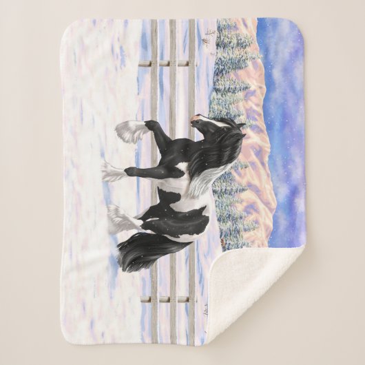 Black Pinto Piebald Gypsy Vanner Draft Horse Sherpa Deken (Voorkant)