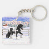 Black Pinto Piebald Gypsy Vanner Draft Horse Sleutelhanger (Achterkant)
