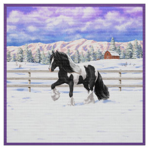 Black Pinto Piebald Gypsy Vanner Draft Horse Stof
