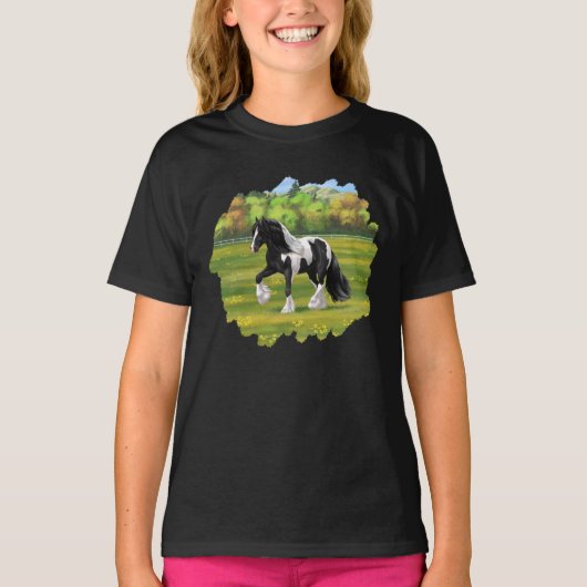 Black Pinto Piebald Gypsy Vanner Draft Horse T-shirt (Voorkant)