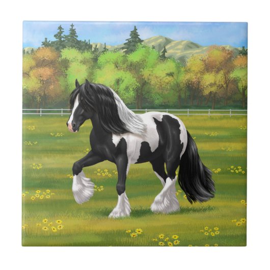 Black Pinto Piebald Gypsy Vanner Draft Horse Tegeltje (Voorkant)