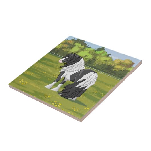 Black Pinto Piebald Gypsy Vanner Draft Horse Tegeltje (Zijkant)