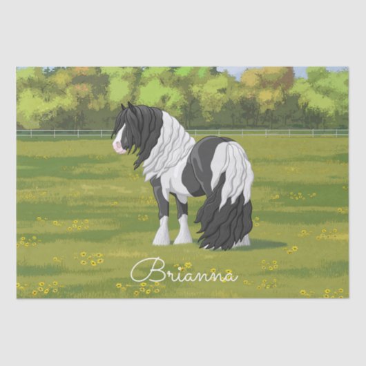 Black Pinto Piebald Gypsy Vanner Draft Horse Tissuepapier (Voorkant)