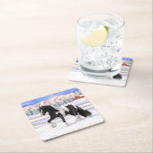 Black Pinto Piebald Gypsy Vanner Draft Horse Vierkante Kartonnen Onderzetter (Insitu)