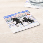 Black Pinto Piebald Gypsy Vanner Draft Horse Vierkante Kartonnen Onderzetter (Schuin)