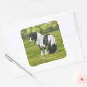 Black Pinto Piebald Gypsy Vanner Draft Horse Vierkante Sticker (Envelop)