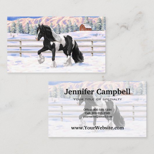 Black Pinto Piebald Gypsy Vanner Draft Horse Visitekaartje (Voorkant / Achterkant)