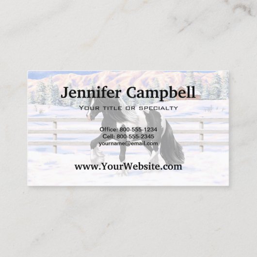 Black Pinto Piebald Gypsy Vanner Draft Horse Visitekaartje (Achterkant)