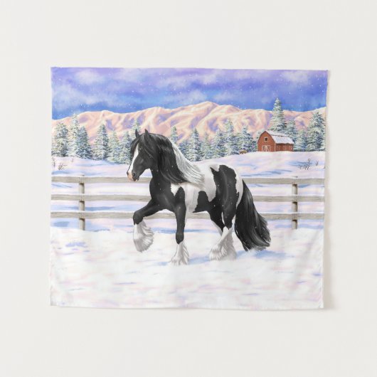 Black Pinto Piebald Gypsy Vanner Draft Horse Wandkleed (Voorkant (horizontaal))