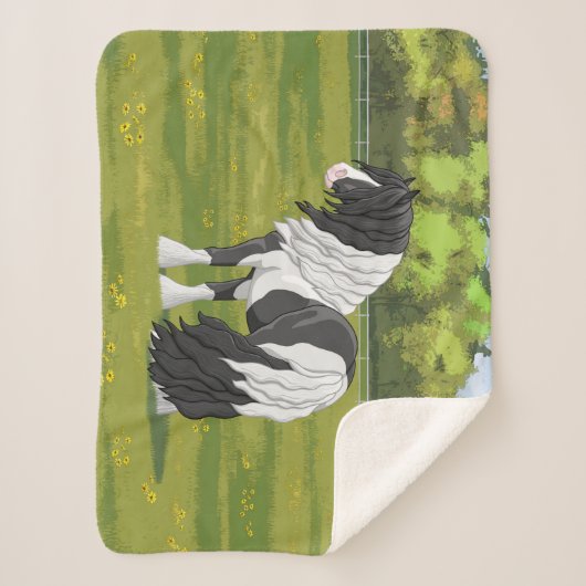 Black Pinto Piebald Gypsy Vanner Draft Paard Sherp Sherpa Deken (Voorkant)