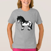 Black Pinto Shetland Pony Illustratie Cartoon T-shirt (Voorkant)