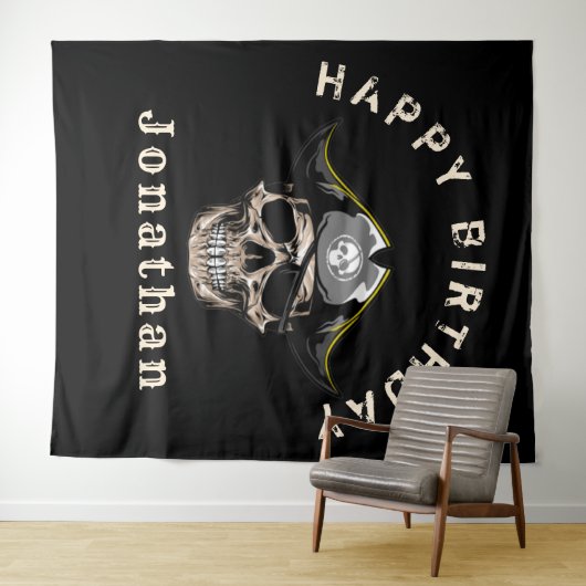 Black Pirate Skull Captain Jack BACKDROP Wandkleed (In Situ (horizontaal))