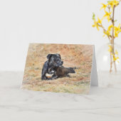 Black Pit Bull Dog Joli Chien Art Note Carte (Fleur jaune)