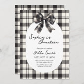 Black Plaid Bow Verjaardag Uitnodiging (Voorkant / Achterkant)