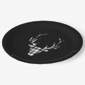 Black Plaid Check Deer Christmas Paper Plates Papieren Bordje (Gekanteld)