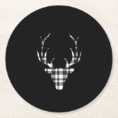 Black Plaid Check Deer Christmas Ronde Kartonnen Onderzetter (Voorkant)