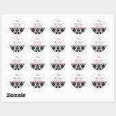 Black & Plum Damask Bewaar de datum Bruiloft Stick Ronde Sticker (Vel)