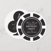 Black Poker Chip Anniversaire Fête Invitation (Devant / Derrière)