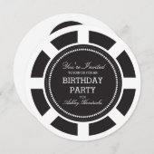 Black Poker Chip Anniversaire Fête Invitation (Devant / Derrière)