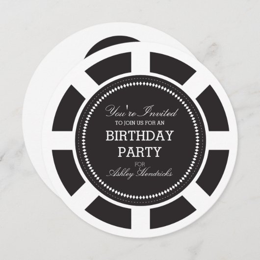 Black Poker Chip Anniversaire Fête Invitation (Devant / Derrière)