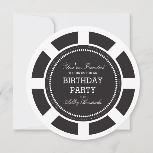Black Poker Chip Anniversaire Fête Invitation (Devant)