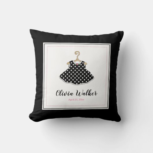 Black Polka Dot Dress van Little Girl - Baby Pillo Kussen (Voorkant)
