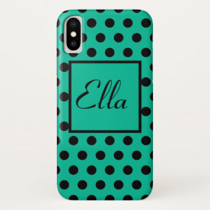 Black Polka Dot Elegant Pattern on Green iPhone X Hoesje