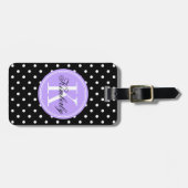 Black Polka Dot met Lila monogram Bagagelabel (Voorkant horizontaal)