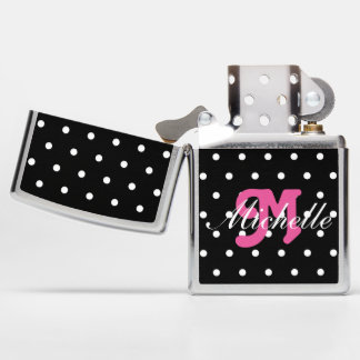 Black Polka Dot met roze monogram Zippo Lighter