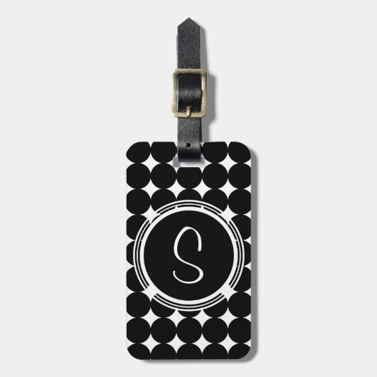 Black Polka Dot Monogram Bagagelabel (Voorkant verticaal)