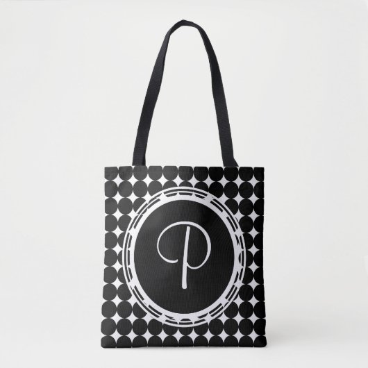 Black Polka Dot Monogram Draagtas (Voorkant)