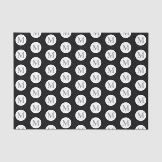 Black Polka Dot Monogram Tissuepapier (Voorkant)