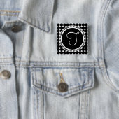 Black Polka Dot Monogram Vierkante Button 5,1 Cm (In situ)