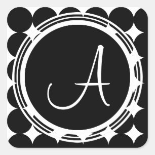 Black Polka Dot Monogram Vierkante Sticker