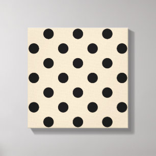 Black Polka Dot Pattern - Tan Canvas Afdruk