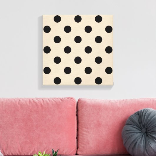 Black Polka Dot Pattern - Tan Canvas Afdruk (Insitu (Woonkamer))