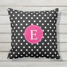 Black Polka Dot Pink Monogram Buitenkussen