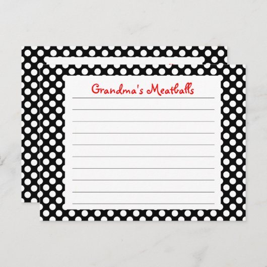 Black Polka Dot Recipe Card Briefkaart (Voorkant / Achterkant)