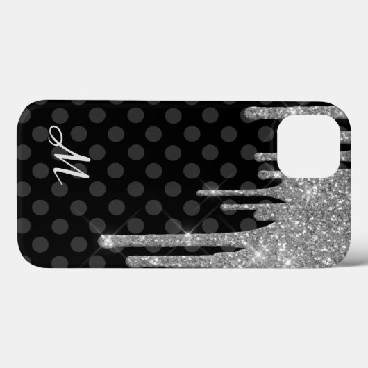 Black Polka Dots en Silver Glitter Case-Mate iPhone Case (Achterkant (horizontaal))