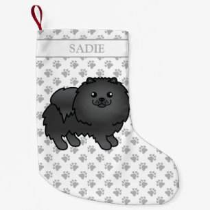 Black Pomeranian Cute Cartoon Dog & Name Kleine Kerstsok