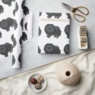 Black Pomeranian Cute Cartoon Dog Pattern Cadeaupapier
