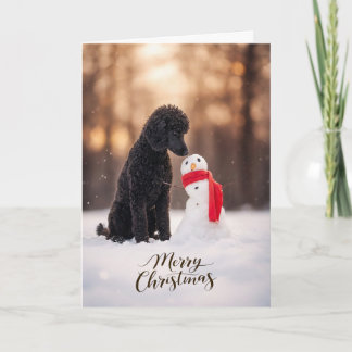 Black Poodle Christmas Snowman Feestdagen Kaart